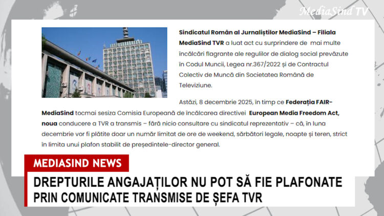 Drepturile angajaților nu pot să fie plafonate prin comunicate transmise de șefa TVR